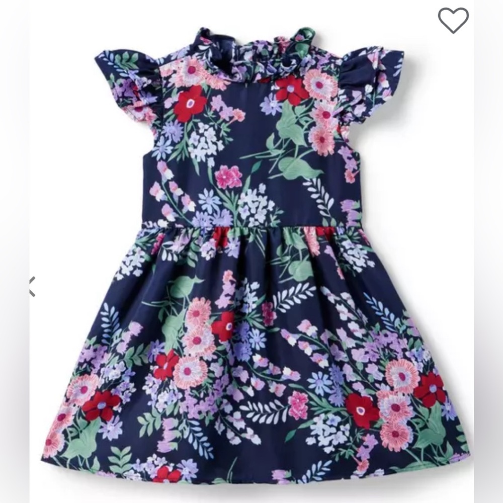 Janie and Jack Navy Floral Ruffle-Sleeve Dress